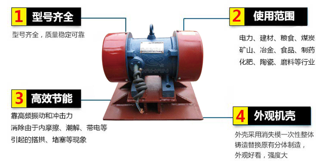 lzf倉壁振動(dòng)器：1，型號(hào)齊全：型號(hào)齊全，質(zhì)量穩(wěn)定可靠。2，適用范圍：電力，建材，糧食，煤炭，礦山，冶金，食品，制藥，化肥，陶瓷，磨料等行業(yè)。3，高效：靠高頻振動(dòng)和沖擊力消除由于內(nèi)摩擦，潮解，帶電等引起的塔供，堵塞等現(xiàn)象。4，外觀機(jī)殼：外殼采用消失模一次性整體鑄造替換原有分體制造，外觀好看，強(qiáng)度大。