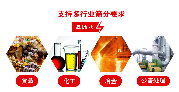 旋振篩適用的行業(yè)：食品行業(yè)，化工行業(yè)，冶金行業(yè)，公害處理等。